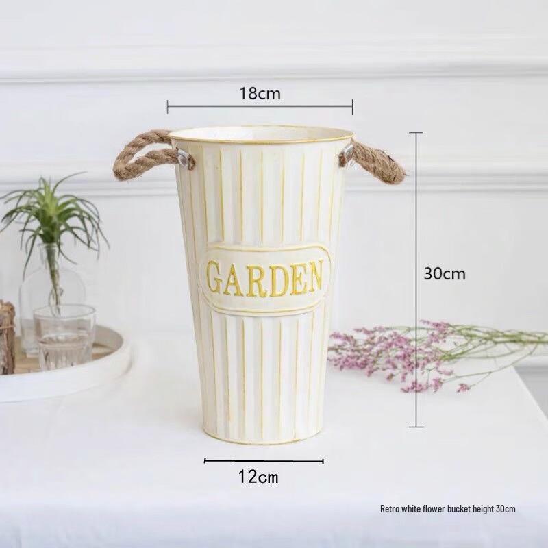 

Vintage White Metal Flower Bucket