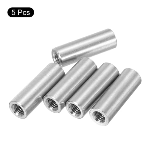 uxcell 5-Piece Set M6 Round Connector Nuts, 30mm/1.18" Long 304 Stainless Steel Coupling Nuts, Sleeve Rod Bar Stud Nuts for Brackets, M6x30x10mm
