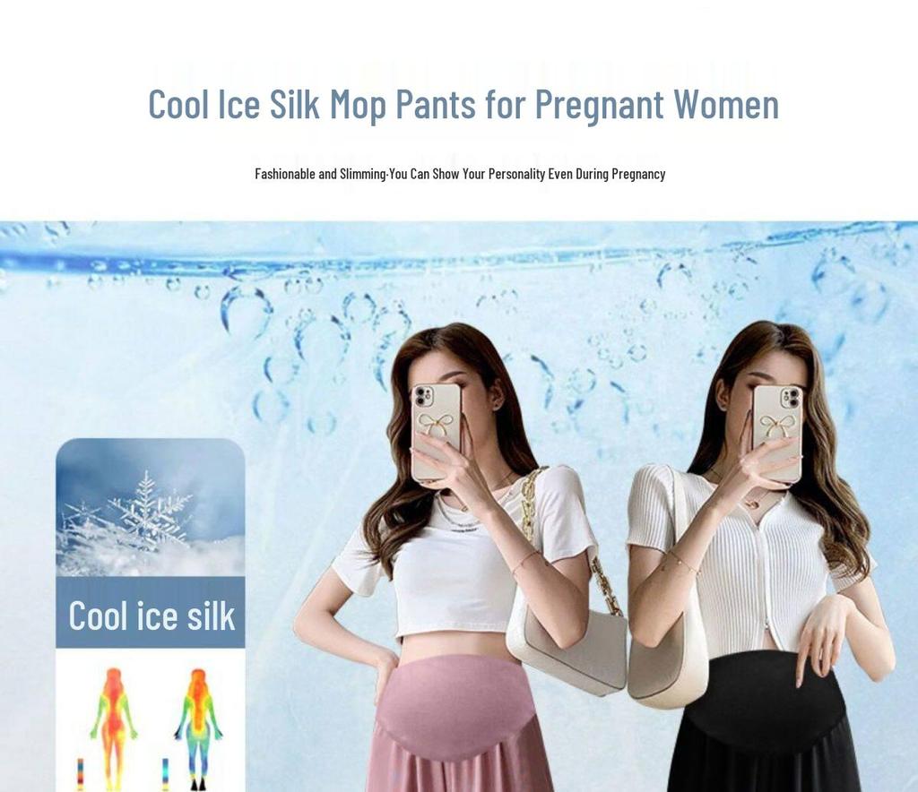 High Waist Wide Leg Ice Silk Maternity Pants for Spring and Summer Sun Protection