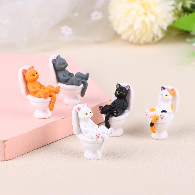 1 Stück Toiletten-Serie Miniatur Katzenfigur Niedliche Langlebige Katzenstatue Schön Aussehend Für Büro Mini Puppenhaus Dekoration