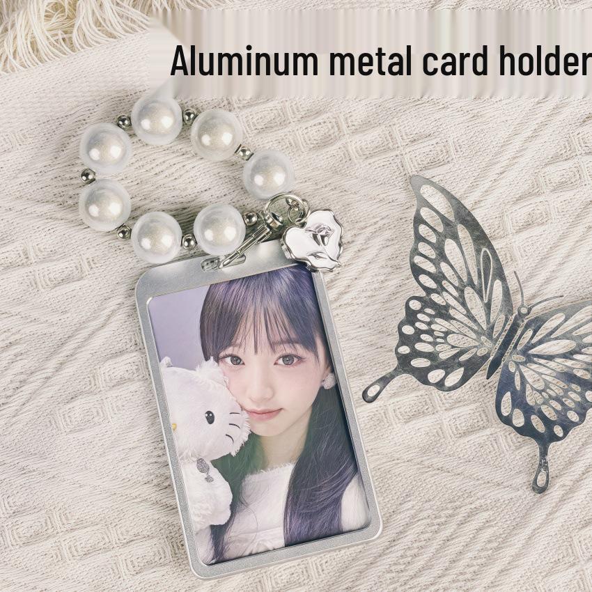 Silver Metal Star Idol Photo Frame Badge Holder with Beaded Chain