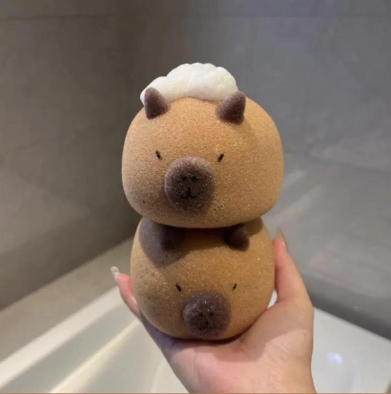 1Pc Cute Capybara Shaped Bath Ball Spongen Cleaning Brushes Easy Foaming Massage Ball Scrubber for Back  Exfoliating Kids Shower