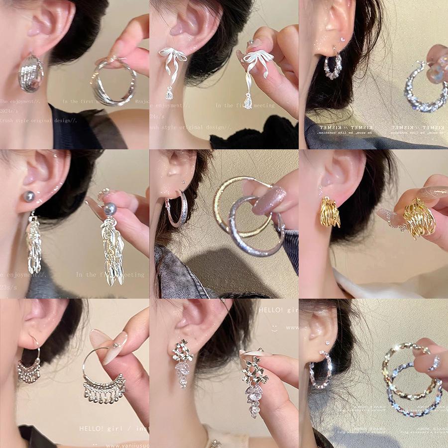 Minimalist Silver Needle Hoop Earrings - Light Luxury, Versatile, Women's High-End Metal Circle for Everyday Wear