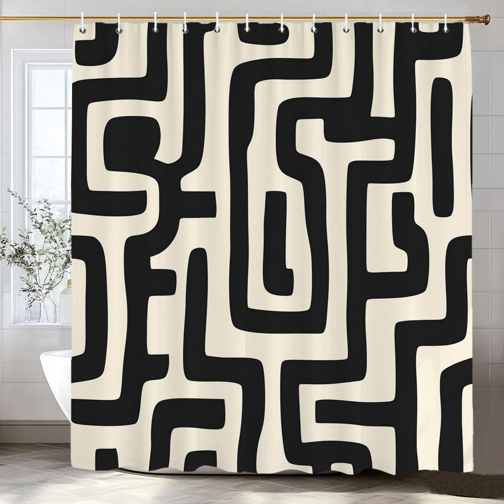Modern Geometric Shower Curtain, Stylish Design Modern Minimalist Bathroom Curtain , Home Decoration Curtain With Hooks