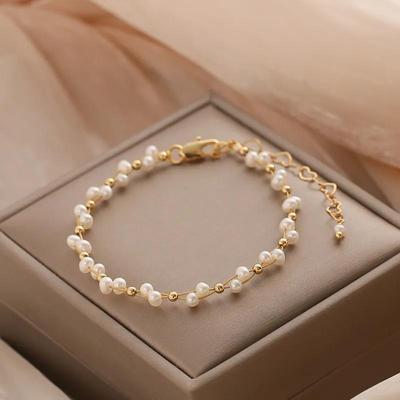 New Natural Freshwater Small Pearl Gold Wire Braided Fancy Bracelet Fashion Classic Trend Simple Hand Jewelry Accessories
