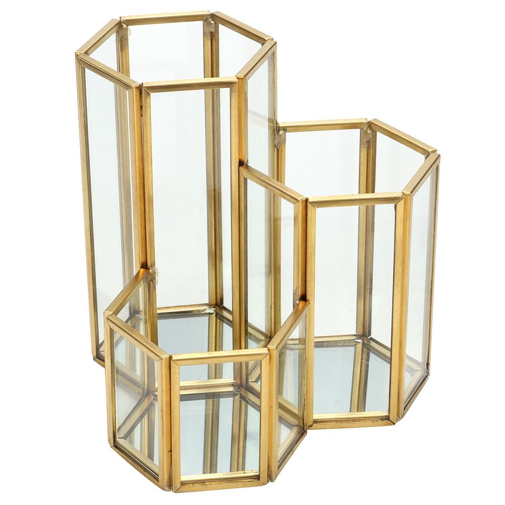 Simple Sexangle Combination Glass Pen Holder,Makeup Brush Holder Desk Organizer Storage