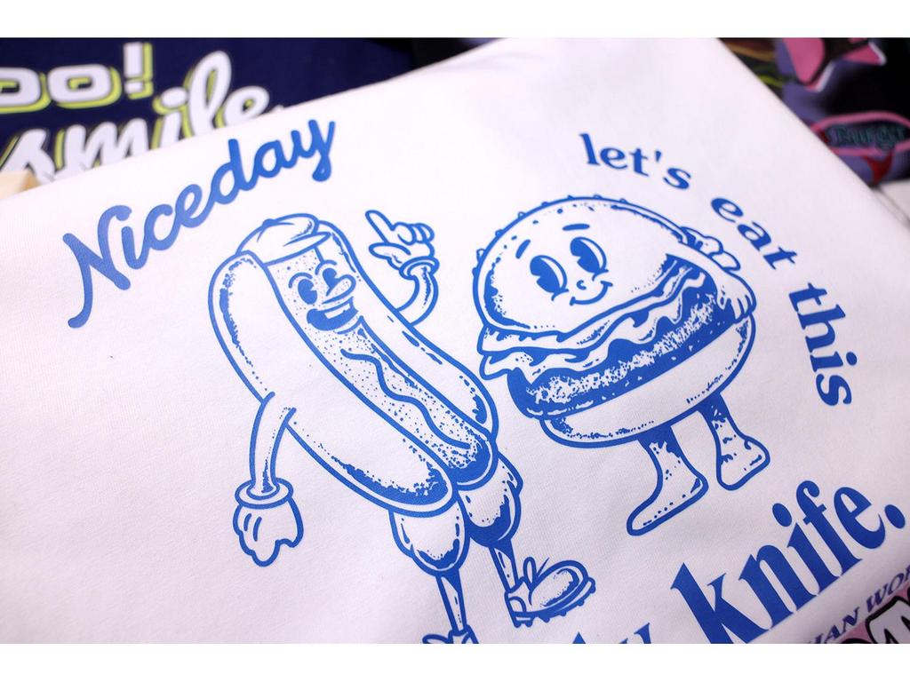 Hot Dog & Burger Cartoon T-shirt for Couples - American Casual Short Sleeve