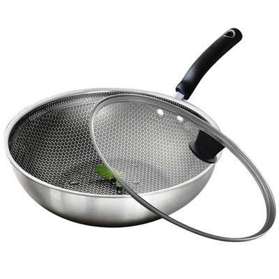 SUPOR Crystal Shield Honeycomb Non-Stick Stainless Steel Wok with Glass Lid