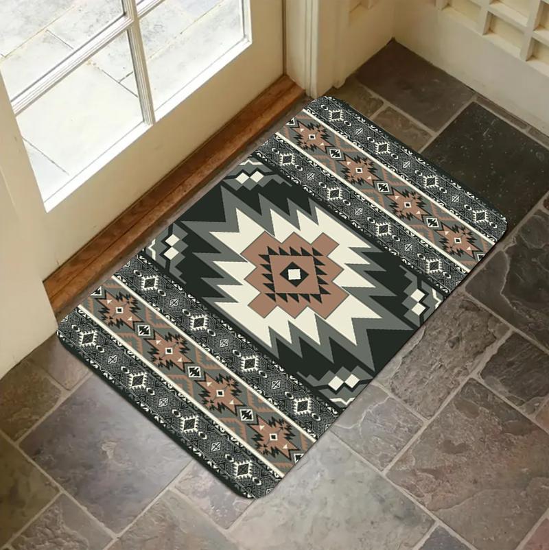 

Indian Style Geometric Pattern Entryway Door Mat Carpet Rug Home Decoration Vintage Diamond Design Non-Slip Ethnic Floor Mat 40cm x 60cm
