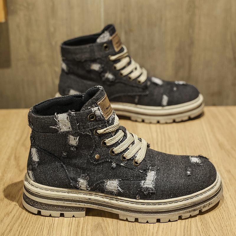 Autumn Martin boots high-top retro old ripped boots inner-top canvas shoes