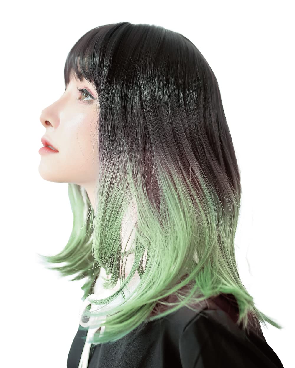 

Парик Средний Полный парик Эффект маленького лица Сетка в комплекте MODE Миди Градиент Натуральный черный x Пепельно-зеленый [TefuRe] Полудлинный H-6113RN-BLK-A-GREEN