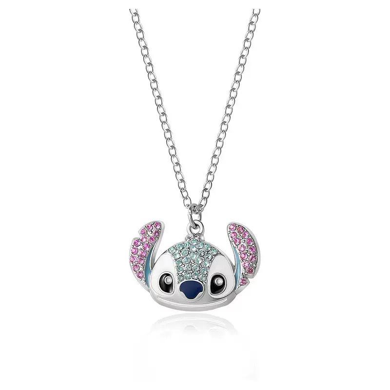 Children's Cartoon Stitch Inlaid Diamond Earrings & Necklace Set