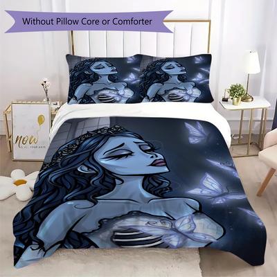 Corpse Bride Anime Pattern Bedding Uilt Set Uilt Cover Pillowcase Home Decoration Birthday Gift (1 * Duvet Cover + 2 * Pillowcase  Without Core)25