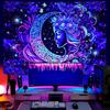 AtawLege Blacklight UV Reactive Wall Art - Moon and Star Tapestry, Sun Mandala Tapestry, Aesthetic Boho Wall Hanging for Bedroom (51.2 X 59.1 Inches)