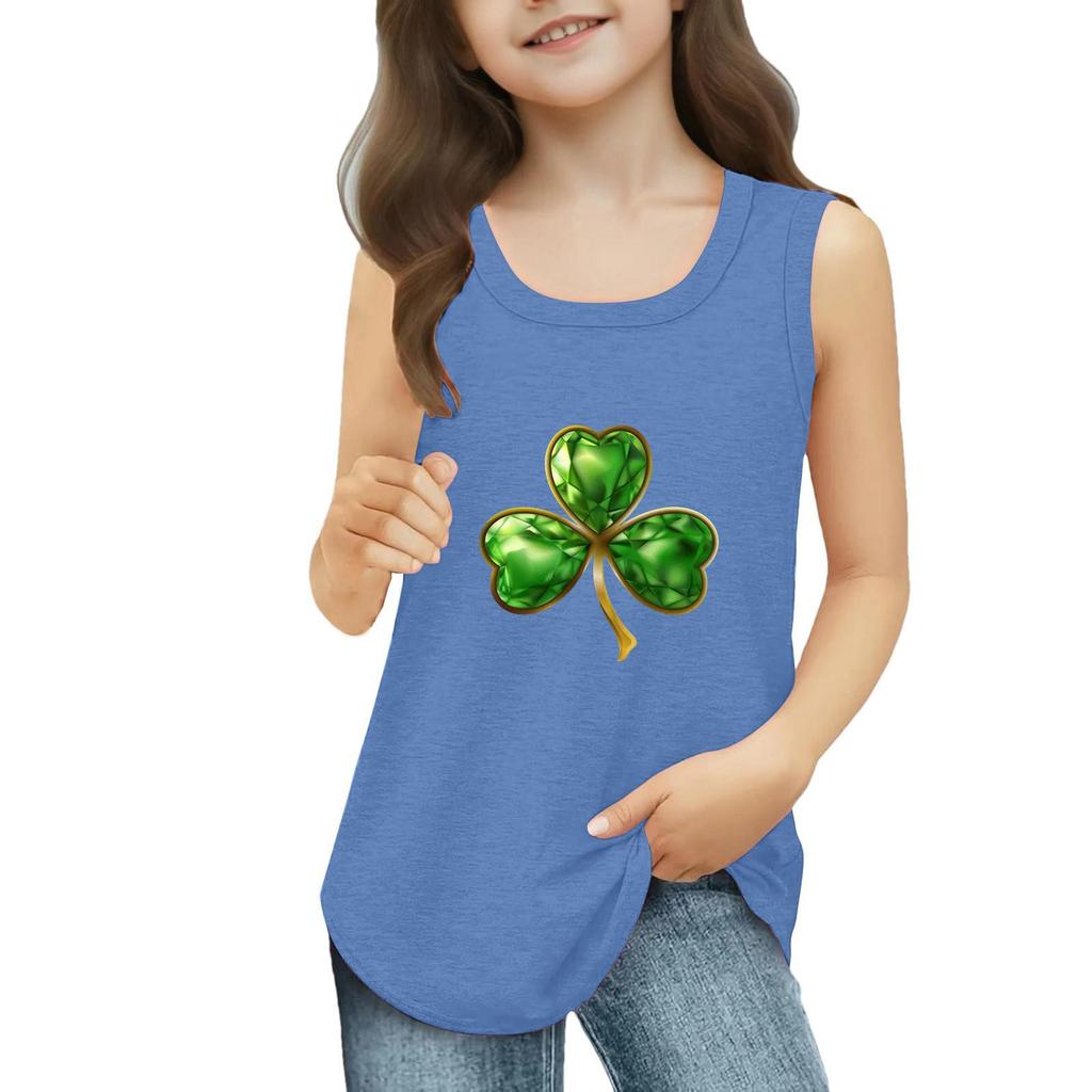 Dziewczęce Koszulki Bez Rękawów na Lato z Okrągłym Dekoltem Top Tank St. dzień Patryka