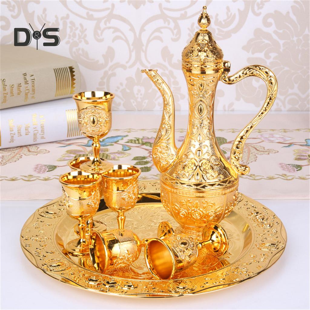 SW 8 Teile/satz Retro Zink-legierung Wein Tasse Wasserkocher Tablett Kit Hause Hochzeit Decor Container