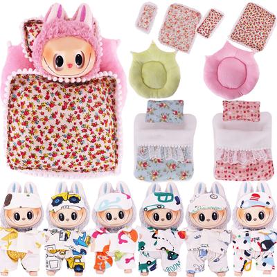 17cm Mini Puppenzubehör-Set für Labubu Puppe Pop 3Stk/Set Bett+Decke+Kissen Pyjama Schlafsack Puppenhaus Geschenk, Mädchenspielzeug