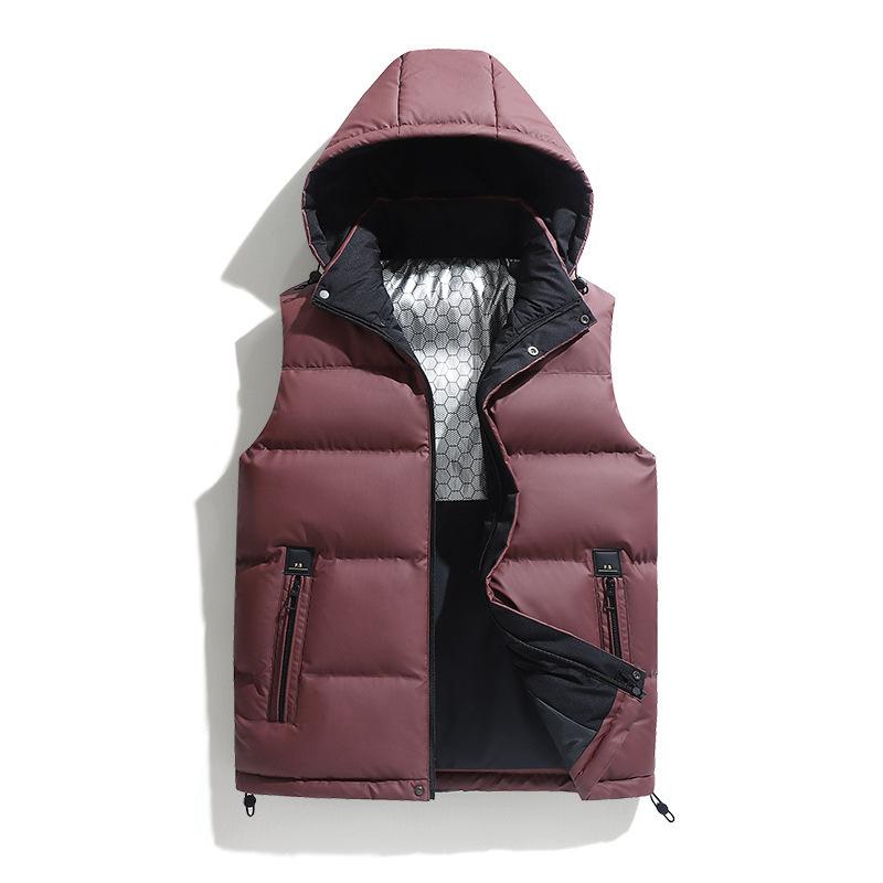 Autumn and winter new PU leather vest men's hooded vest down cotton jacket vest fashion thermal vest tide