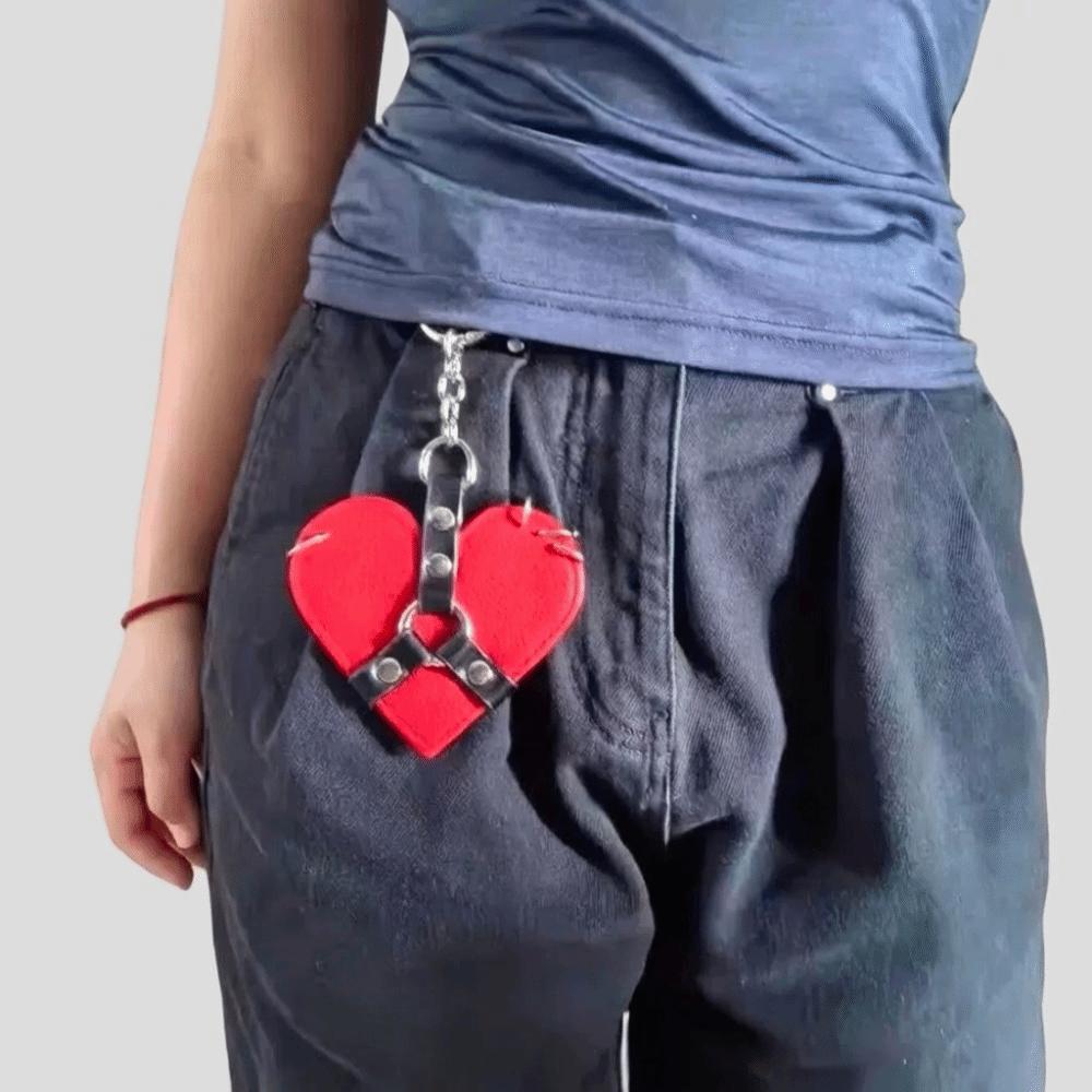 Y2K Rivet Heart Bag Charm Gothic Bag Pendant Fashion Leather Heart Keychain  Backpack Decor
