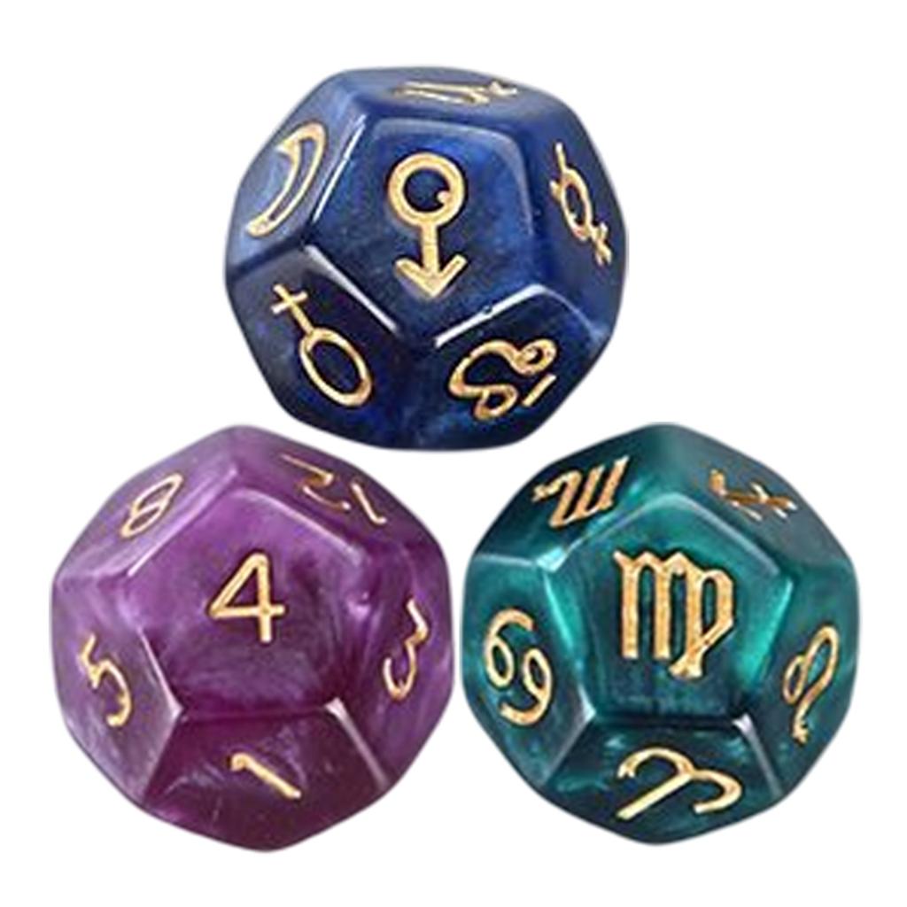 3 pz Dadi Astrologici a 12 Facce per Divinazione delle Costellazioni Giocattoli per il Tempo Libero e l'Intrattenimento Giocattoli per Giochi di Festa Gioco di Ruolo