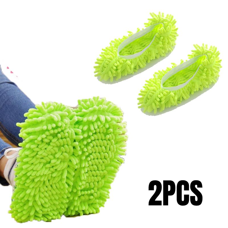 2 Paar Mopp-Hausschuhe Bodenstaubreinigungs-Hausschuhe Schuhe Tuch Wiederverwendbar Fauler Mopp-Tuch-Schuh Zuhause Waschbar Sauber Mikrofaser-Tuch