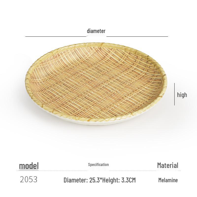 Kreative Melamin-Platte im Bambus-Web-Stil für Hot Pot, Grill und Dessert-Servieren