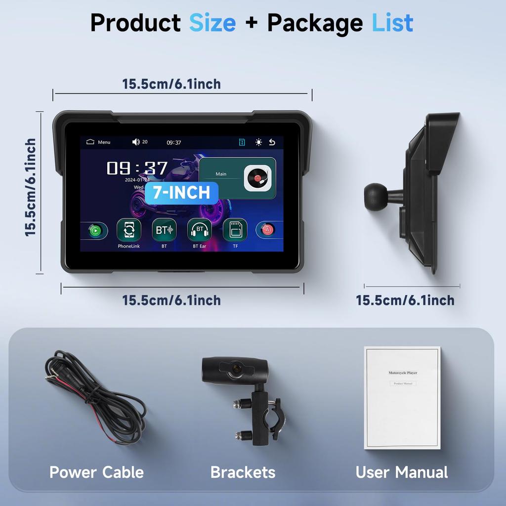 HD Waterproof Touchscreen Motorcycle CarPlay Monitor with Wireless CarPlay Android CarPlay GPS Android Bluetooth and Portable CarPlay Screen for
