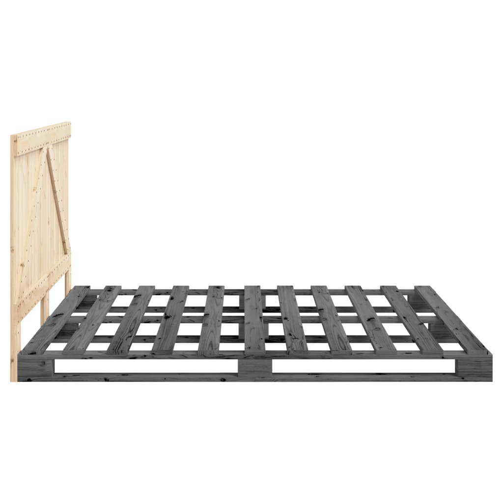 Solid Wood Bed with Headboard Grey 200 x 200 cm Pine