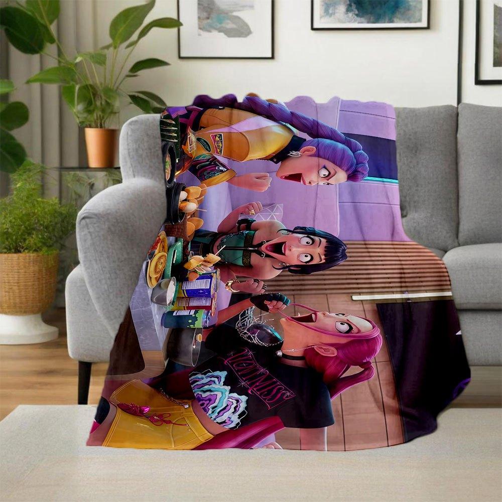 "Vivid Braid Adventure: Colorful Anime Character T-Shirt"Blanket Lightweight Flannel Throw Blanket for Sofa, Bed, Travel, Camping, Livingroo
