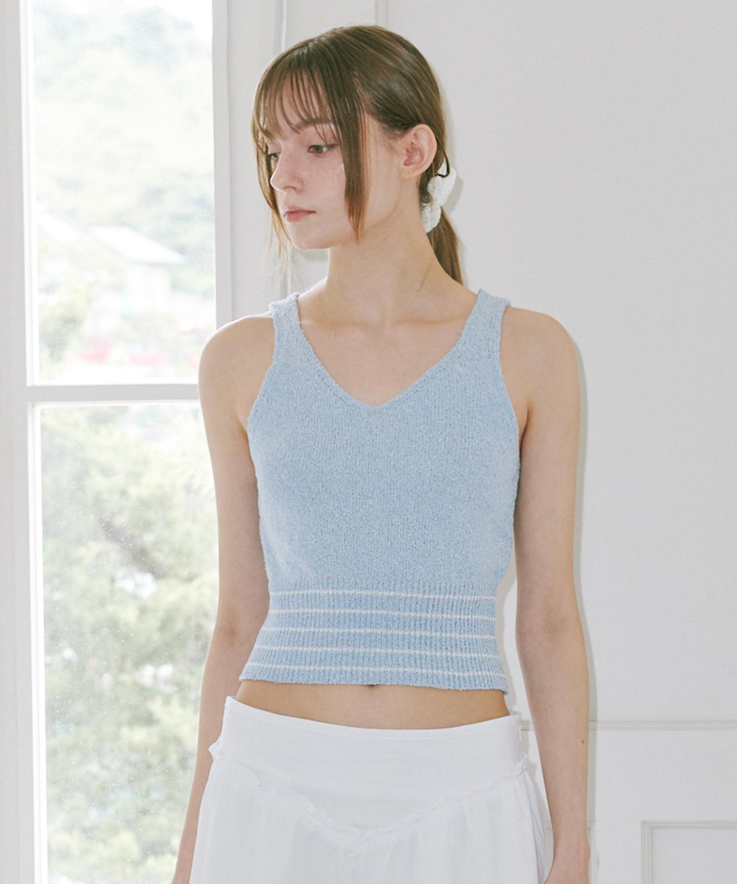 Belloel Striped Crop Sleeveless Sky Free