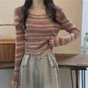 Women's Slim Fit Striped Contrast Long-Sleeve Autumn Sweater