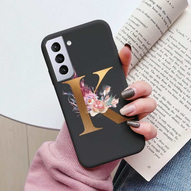 For Samsung Galaxy S21 S21 FE Case S21 Plus Flower Gold Letter A Z Soft Silicone Phone Cover For Samsung S21 Ultra Bumper S21+