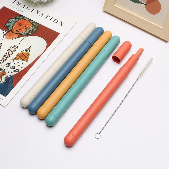 1 Sada Piják Slámka Závitový Design 2 Sekce Rovná Trubice Žáruvzdorná Skládací Potravinářská Vodní Slámka Domácí Potřeby