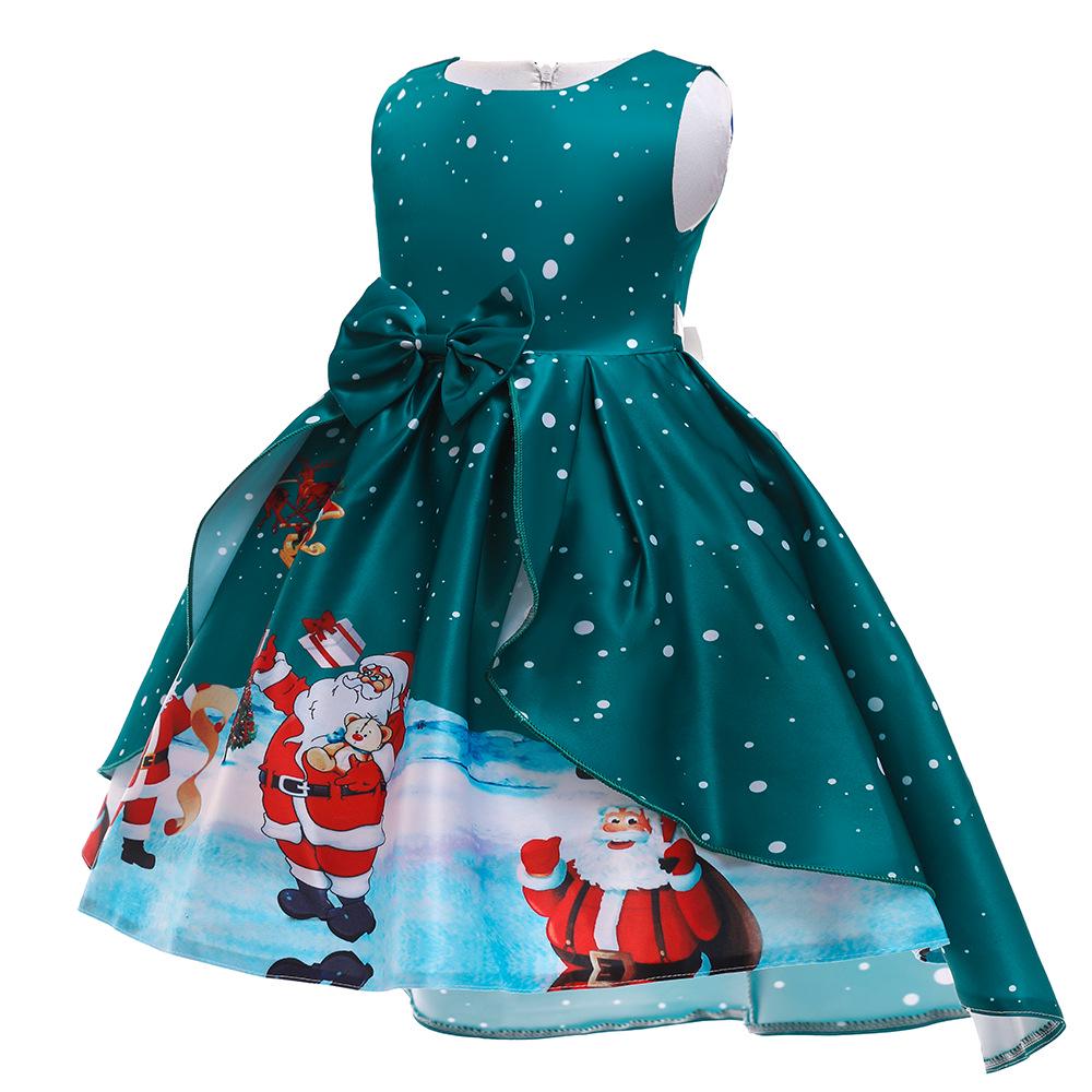 Vestido de Piano de Cetim de Desenho Animado de Natal Europeu e Americano para Meninas