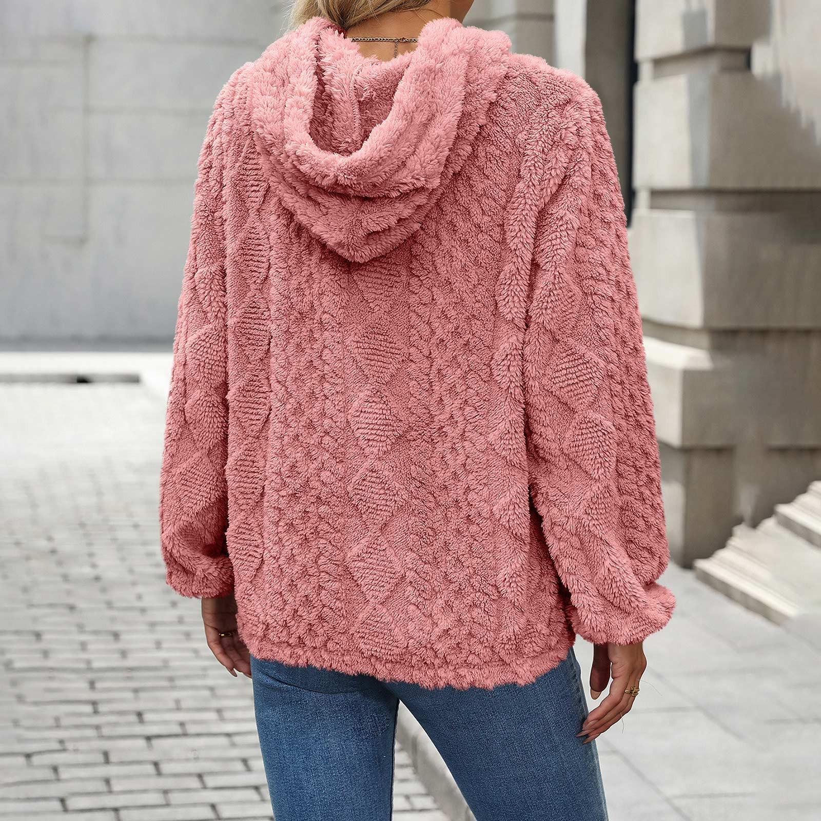 Женский свободный свитер с капюшоном из плюшевой ткани с длинными рукавами L хаки — фото 6