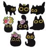 Black Cute Cat Brooch Set With Delightful Floral And Plant Motifs Perfect For Fall Fashion