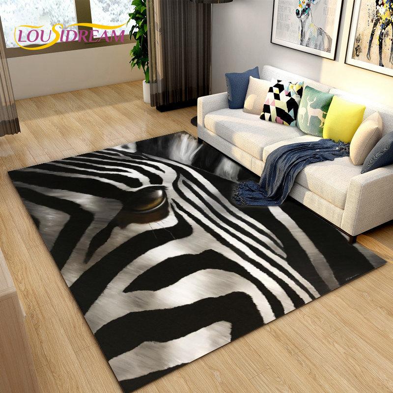 Wild Animal Zebra Area Rug Large,Carpet Rug for Living Room Bedroom Kitchen Doormat Decoration,Children Play Non-slip Floor Mat