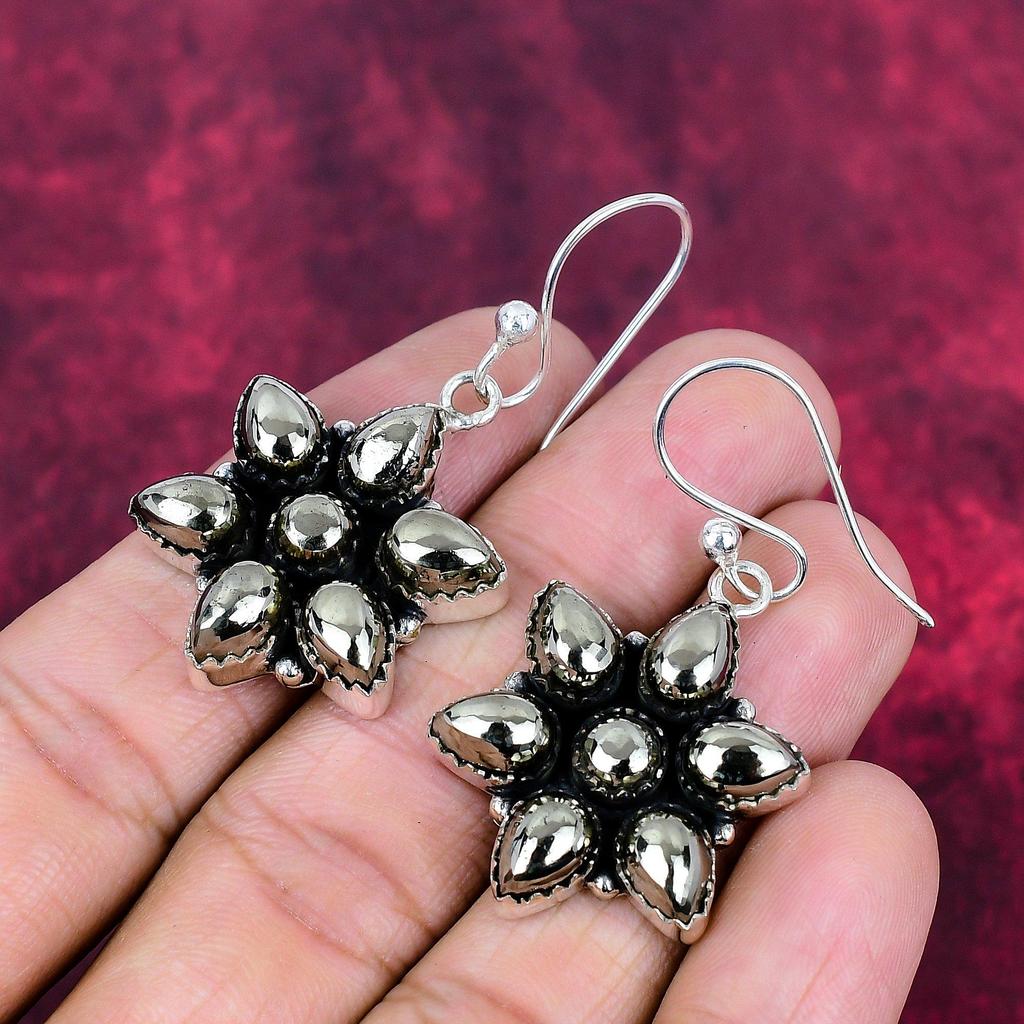 Apache Pyrite Handmade Gemstone Earrings, 925 Solid Sterling Silver Earrings Antique Jewelry, For Engagement Gift