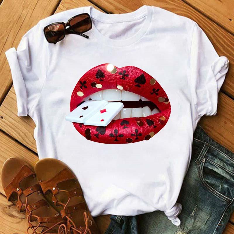 Spring Summer Plus Color Lips Loose Casual Fashion Simple Round Neck Pure Cotton Short Sleeved Top T-Shirts Women’s