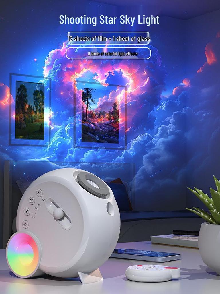Bluetooth Starry Sky Projector Night Light with Multi-Pattern Effects for Bedroom and Live Room Ambiance.