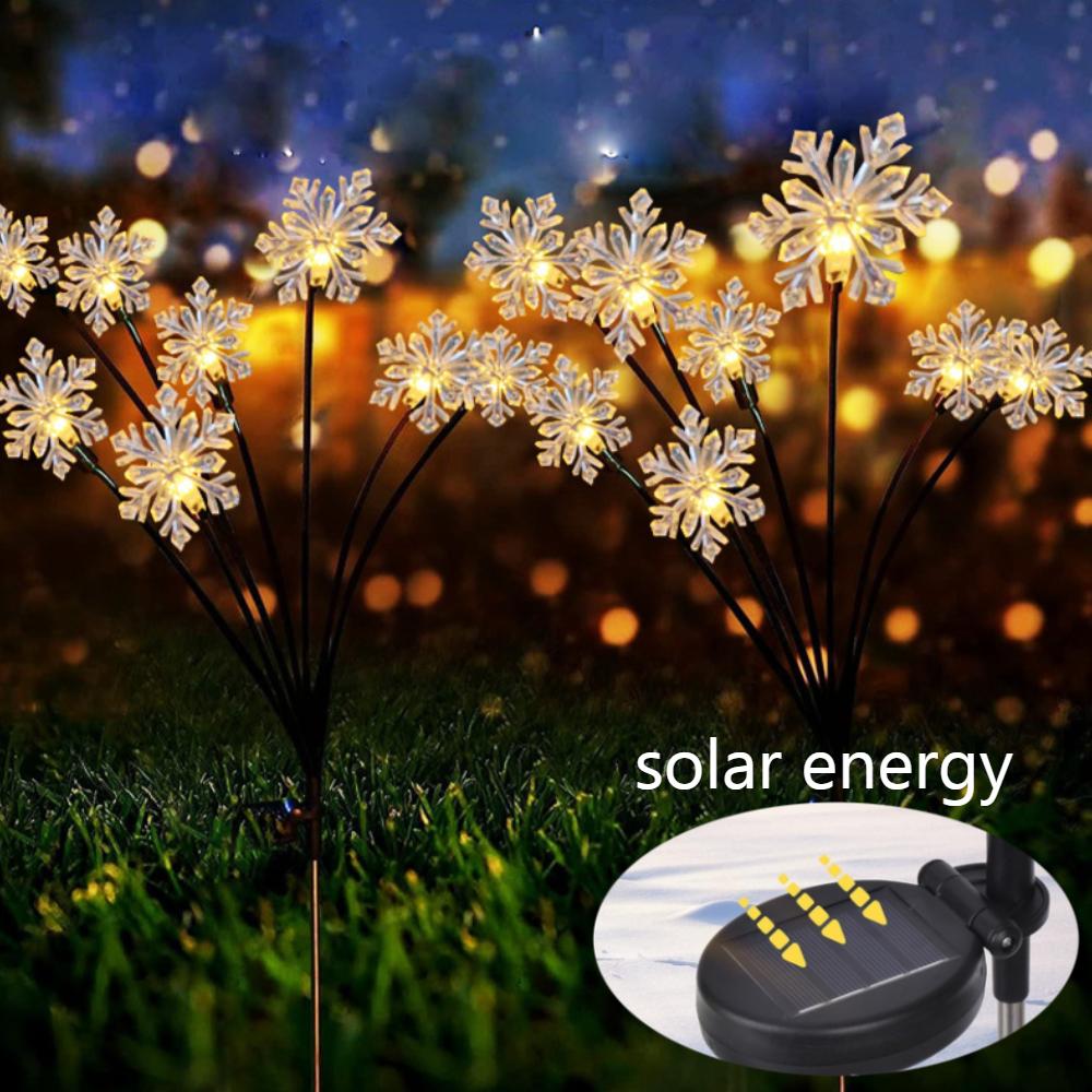 1PC Snowflake Solar Christmas Decorations 2 Modes Swaying Garden Lights Outdoor Pathway Solar Lawn Decor Stake Light Warm Light