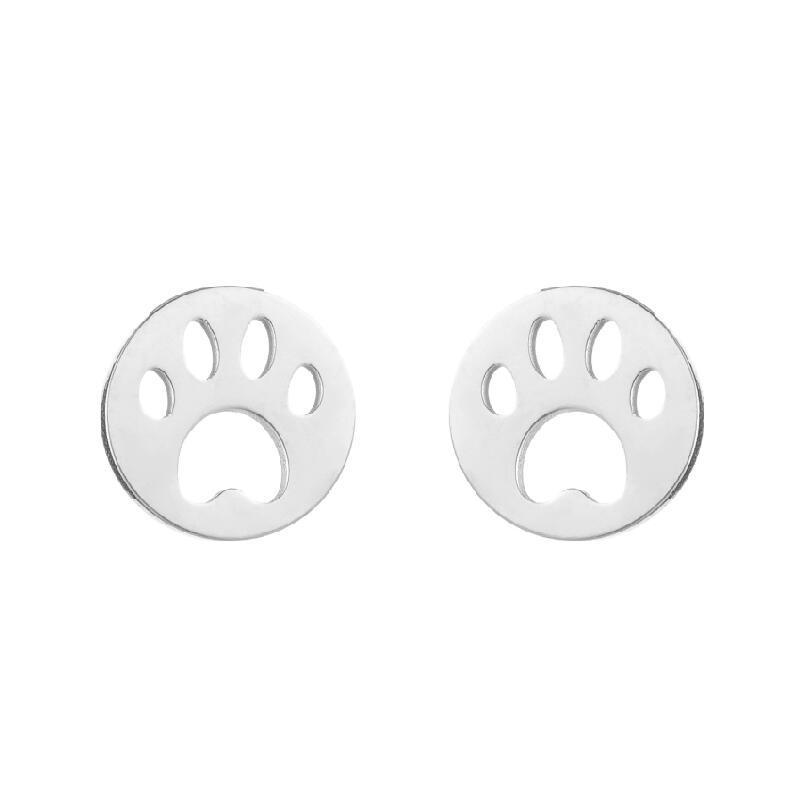 Japanese & Korean Cute Bear Paw Heart-Shaped Cartilage Earrings - Simple Stainless Steel Studs