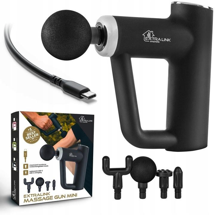 Pistolet Do Masażu Massage Gun Mini Czarny 4 Końcówki Extralink