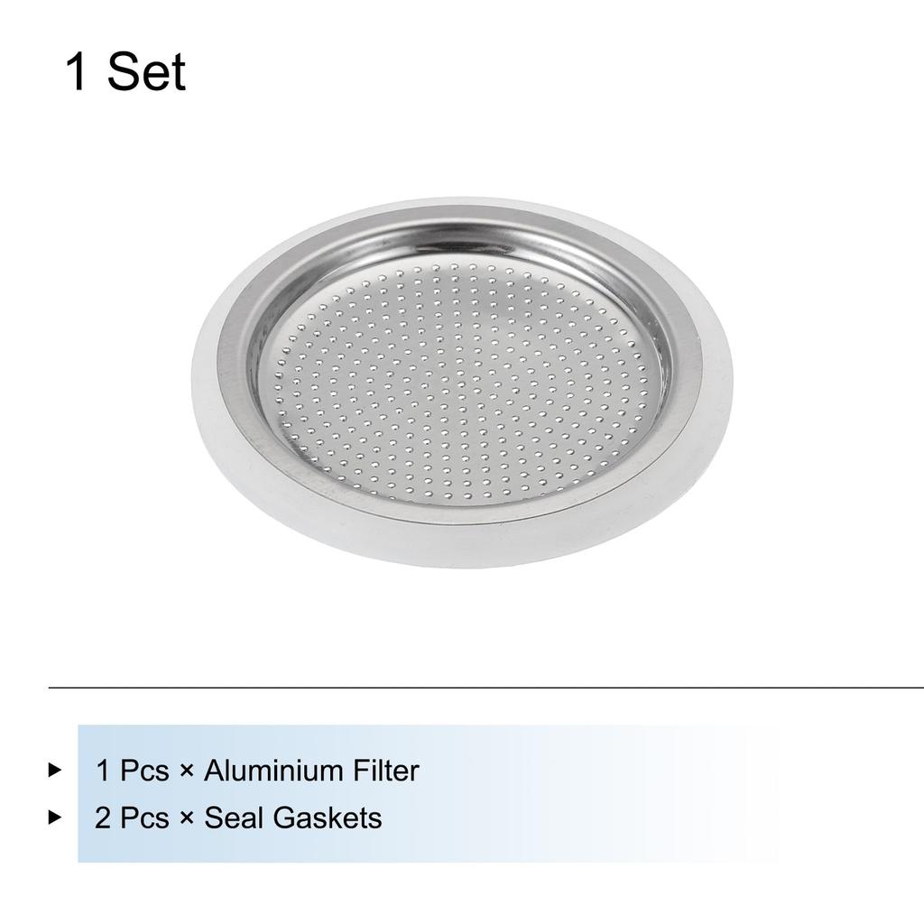 uxcell Aluminum Coffee Pot Parts for Stainless Steel Espresso Maker with 1 Filter and 2 Silicone Gasket Seals 57x49x4.5mm for 4 Cup Mocha Coffee