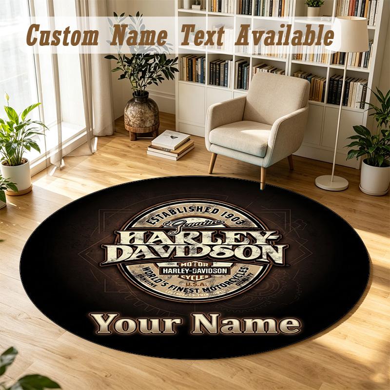 Round Rug Custom NameHarley-Davidson Pattern Non Slip Carpet Home Floor Decor