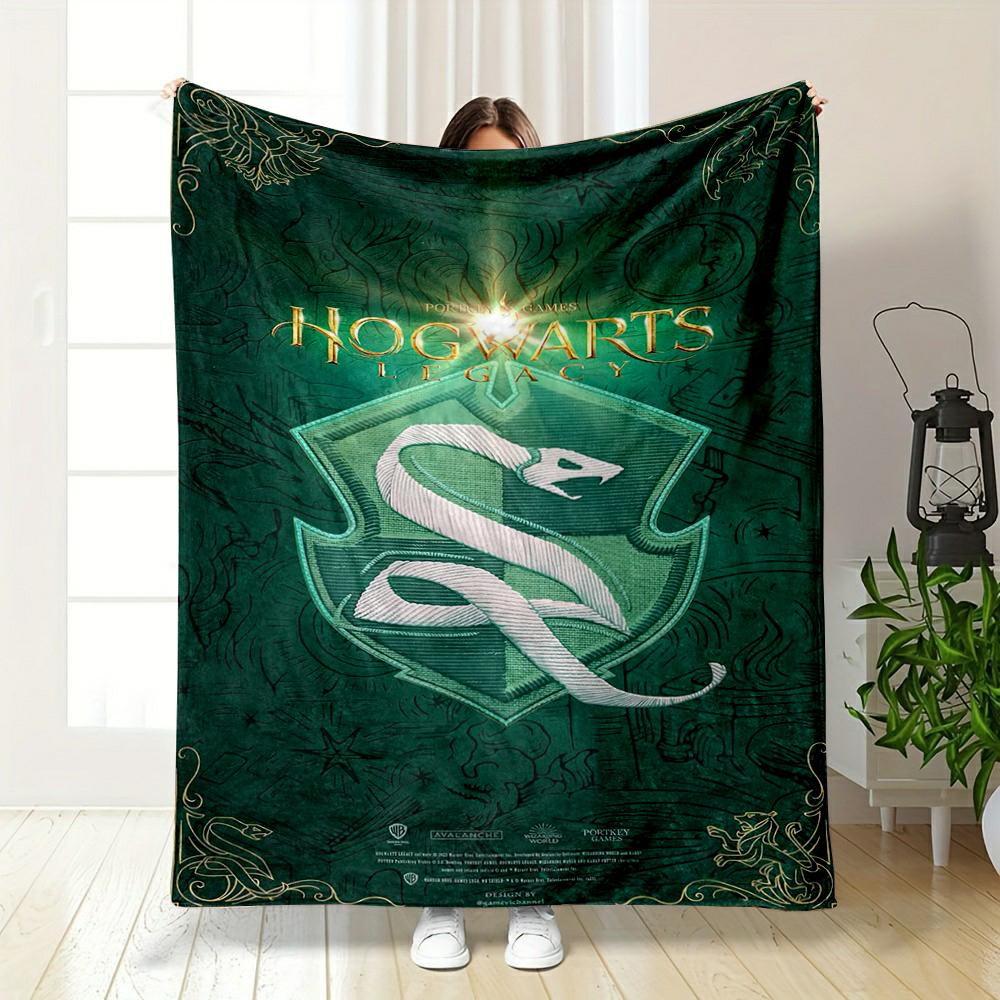 Slytherin House Emblem Warm blanket - Green Snake Design Flannel blanket for bedroom, living room, sofa, and nap.