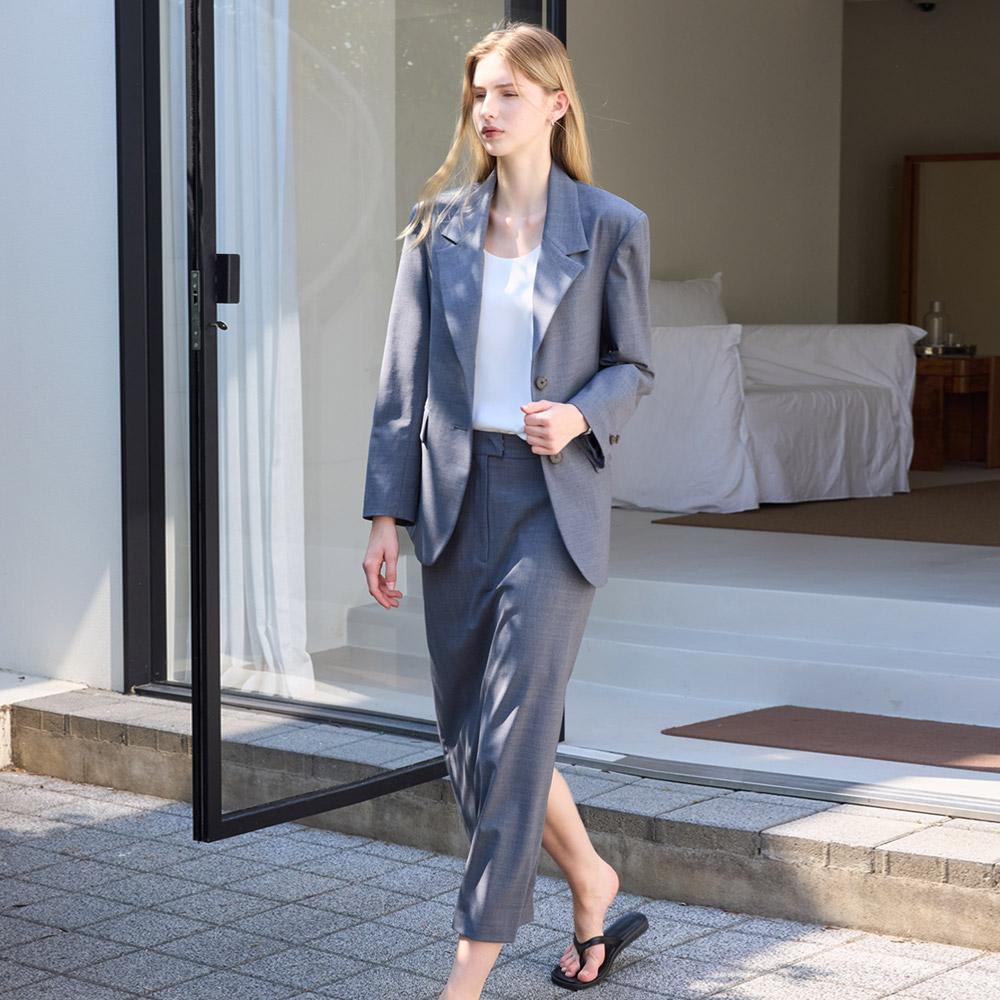 Hiikeu Summer Wool Maxi Skirt_Melange Charcoal