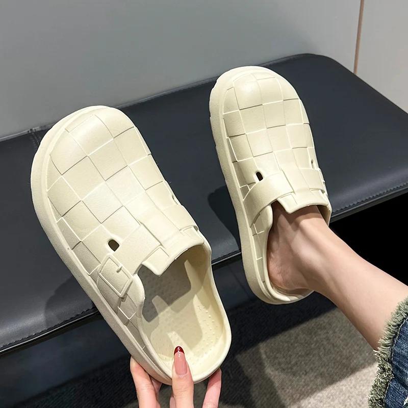 Fashion Closed Toe Soft Sole Home Slippers Women Summer Lightweigh Non-Slip Indoor Slides Woman Solid Color Flat Heel Beach Shoes Ladies