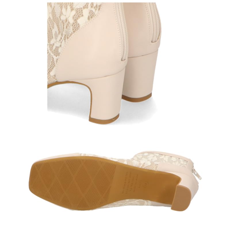 Fashion Short Tulle Floral Back Plate Style BEIGE [Oriental Traffic] Boots, Boots, Material, Pattern, Zipper, Heel, Up, Feminine,