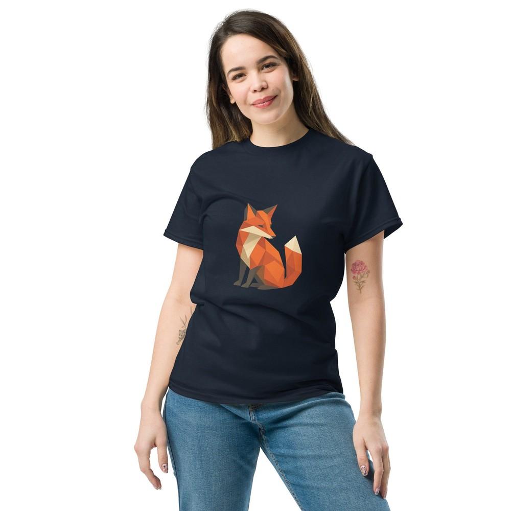 Geometric Fox T-Shirt Animal Graphic Tee Modern Polygon Art Wildlife Top